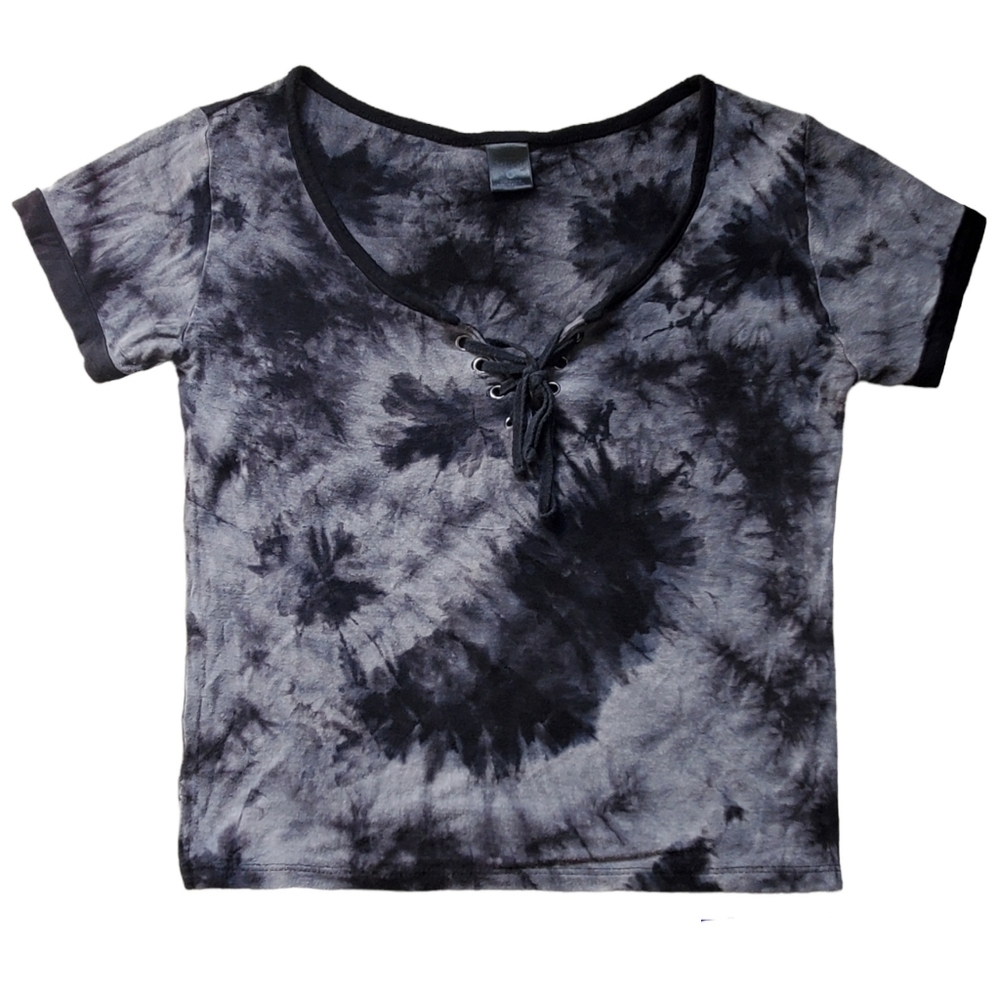 Zumiez Small Black Gray Bleach Tie Dye Crop Top Skater Grunge Casual